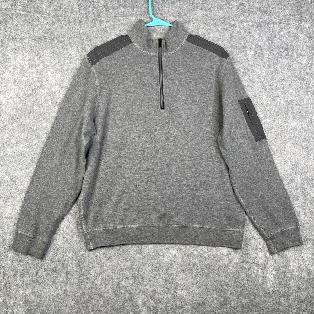 Bugatchi Uomo Sweater Mens Medium Gray 1/4 Zip Pullover Mock Neck Casual